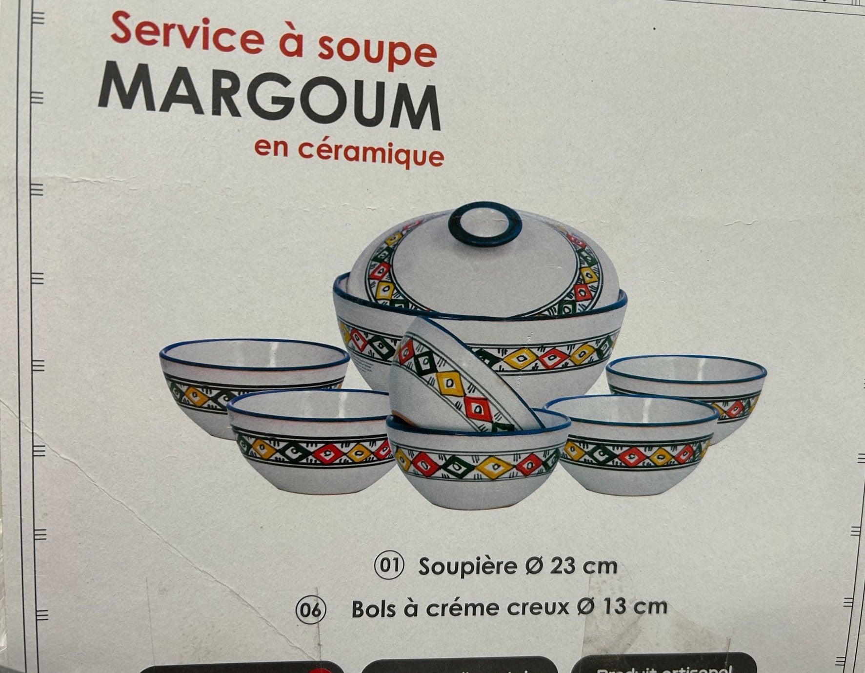 Soupière en céramique tunisienne avec 6 bols