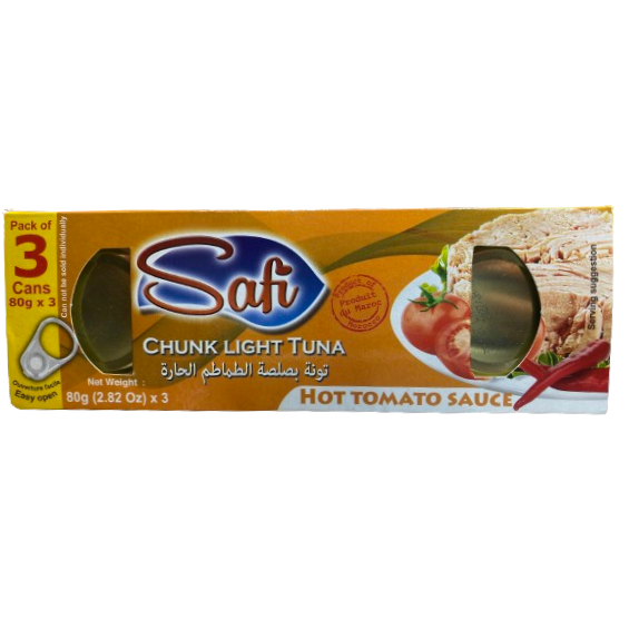 SAFI THON PALE  EN MORCEAUX  SAUCE TOMATE PIQUANTE 240GR