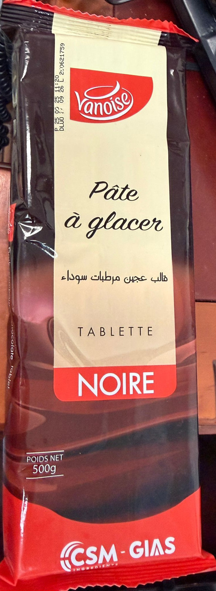VANOISE PATE A GLACER TABLETTE NOIR 500GR